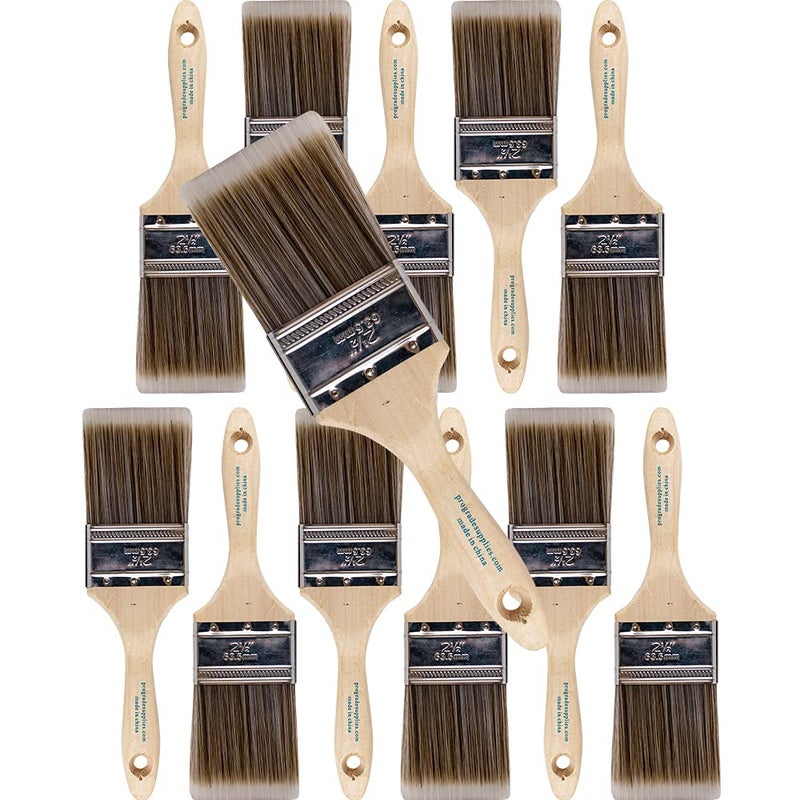 Pro-Grade 12PK 2.5 inch Flat Brush Premium Wall/Trim House Paint Brush Set Great for Professional Painter and Home Owners Painting Brushes for Cabinet Decks Fences Interior Exterior & Commercial Paintbrush. - Image 1